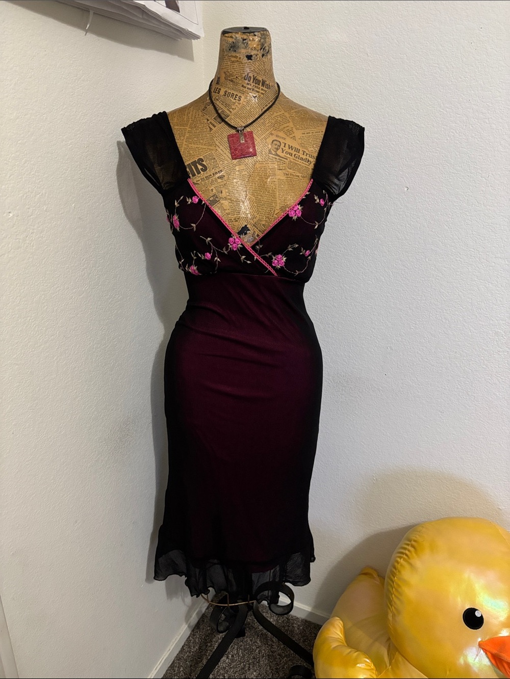 Sfuzi mesh slip dress Small Vintage Whimsygoth fairycore floral embroidery Y2K